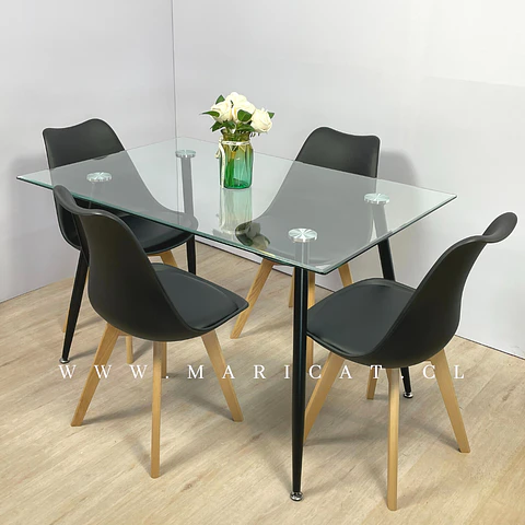 Comedor Rectangular Vidrio 4 Sillas Eames – Mesa 100cm