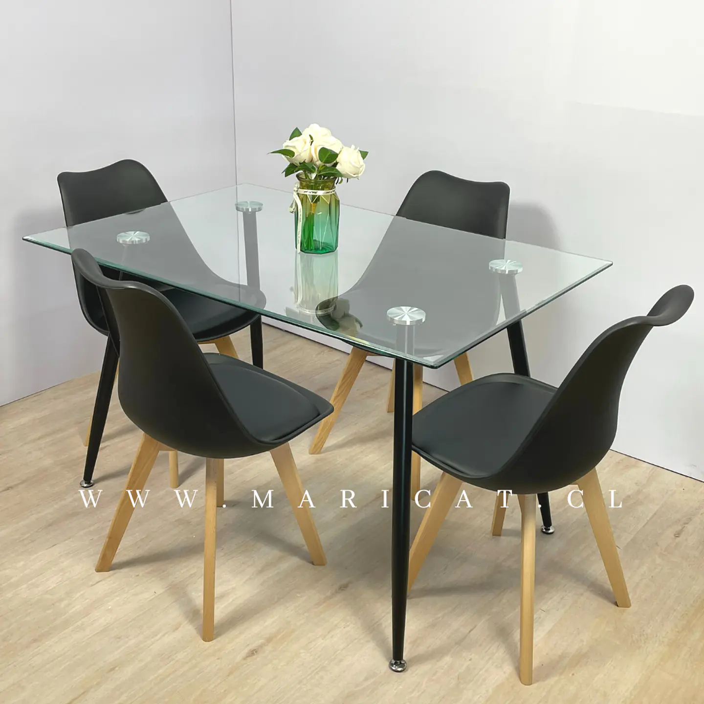 Comedor Rectangular Vidrio 4 Sillas Eames – Mesa 100cm 2