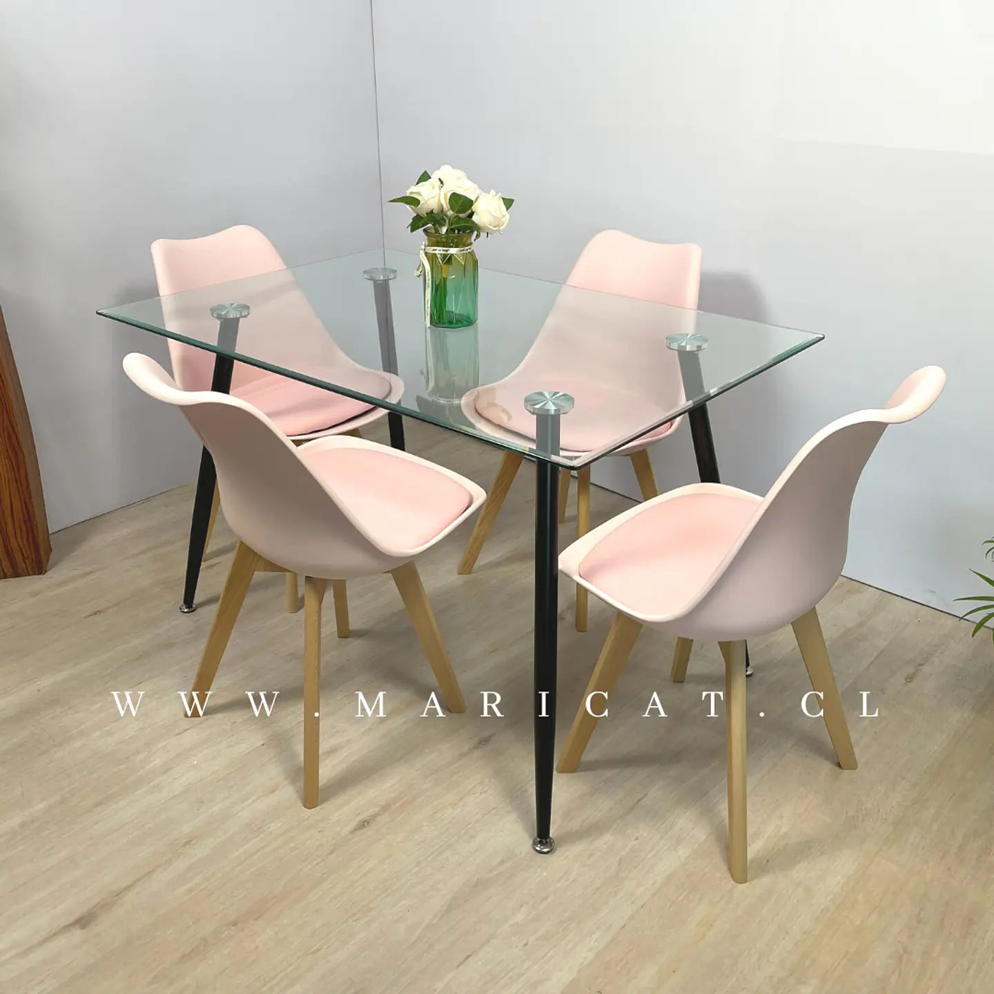 Comedor Rectangular Vidrio 4 Sillas Eames – Mesa 100cm 6