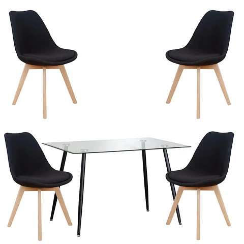 Comedor Rectangular Vidrio 4 Sillas Eames – Mesa 100cm