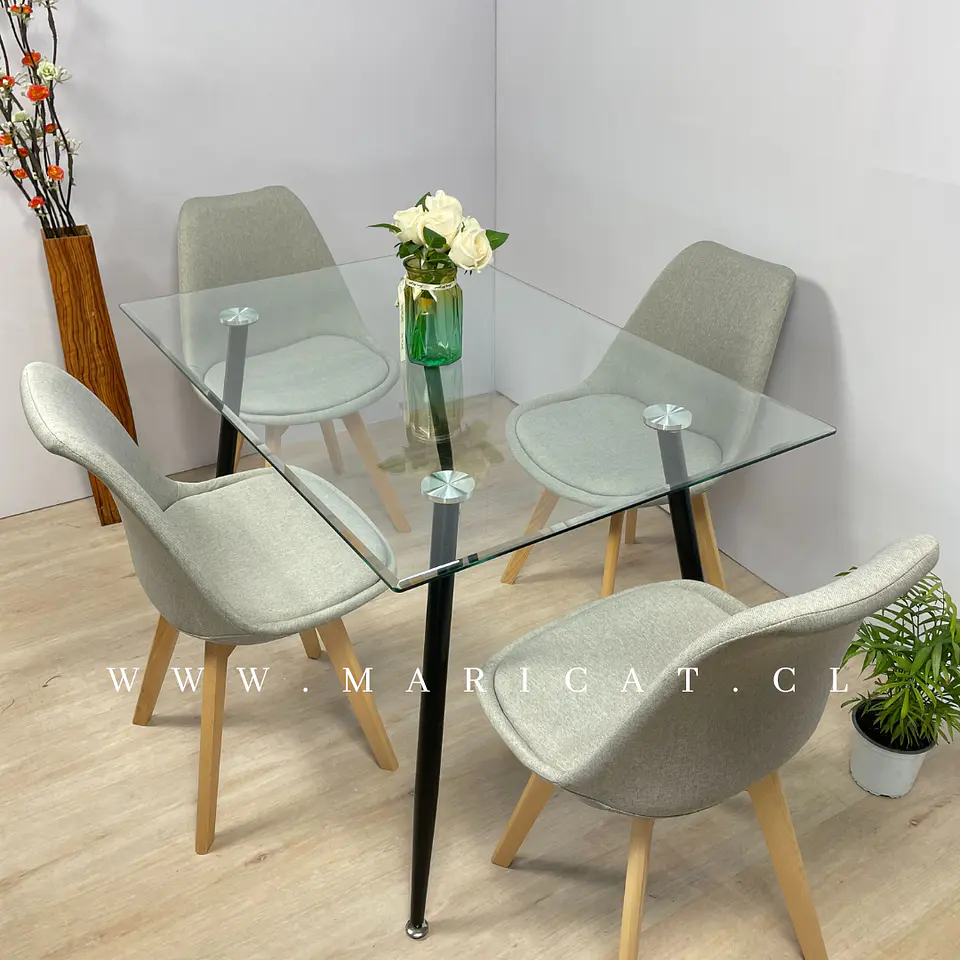 Comedor Rectangular Vidrio 4 Sillas Eames – Mesa 100cm 2