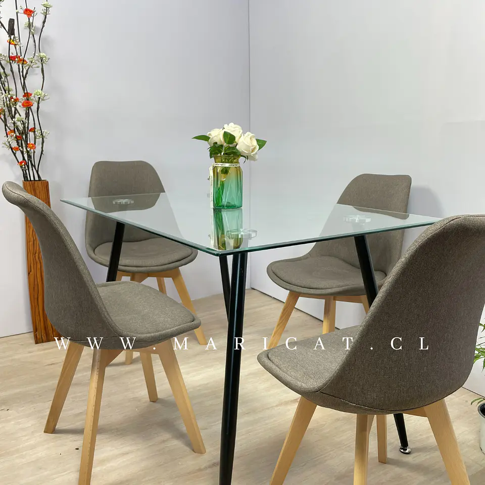 Comedor Rectangular Vidrio 4 Sillas Eames – Mesa 100cm 4