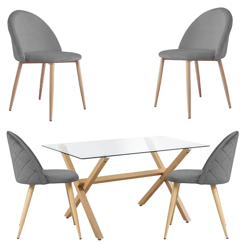 Comedor Rectangular Vidrio 4 Sillas Eames – Mesa 100cm