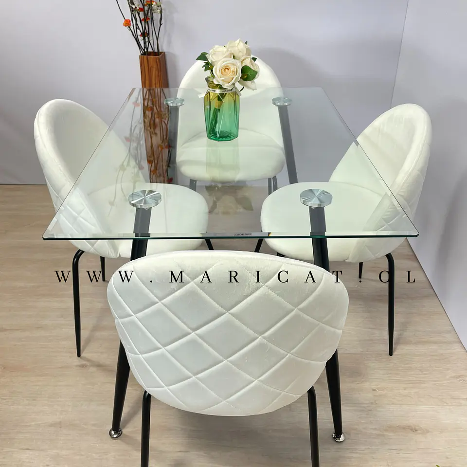 Comedor Rectangular Vidrio 4 Sillas Eames – Mesa 100cm 5