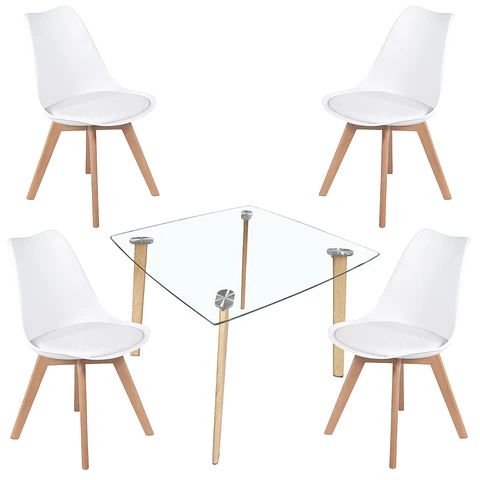 Comedor Redondo Vidrio 4 Sillas Tulip – Mesa 100cm