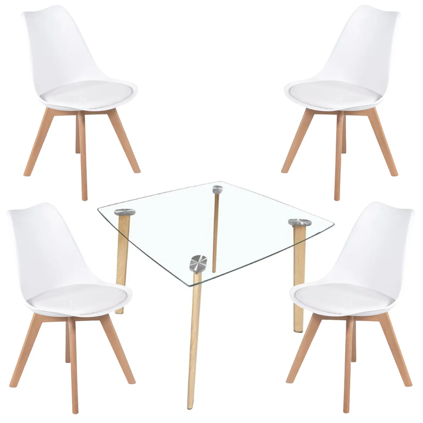 Mesa Escandinavia Vidrio +4 Sillas Tulip – Comedor 90cm 2