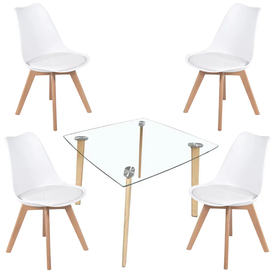 Mesa Escandinavia Vidrio +4 Sillas Tulip – Comedor 90cm 2