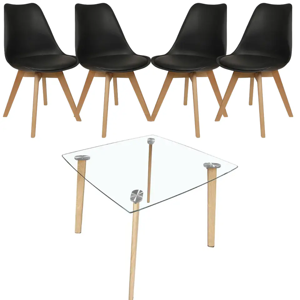 Mesa Escandinavia Vidrio +4 Sillas Tulip – Comedor 90cm 1