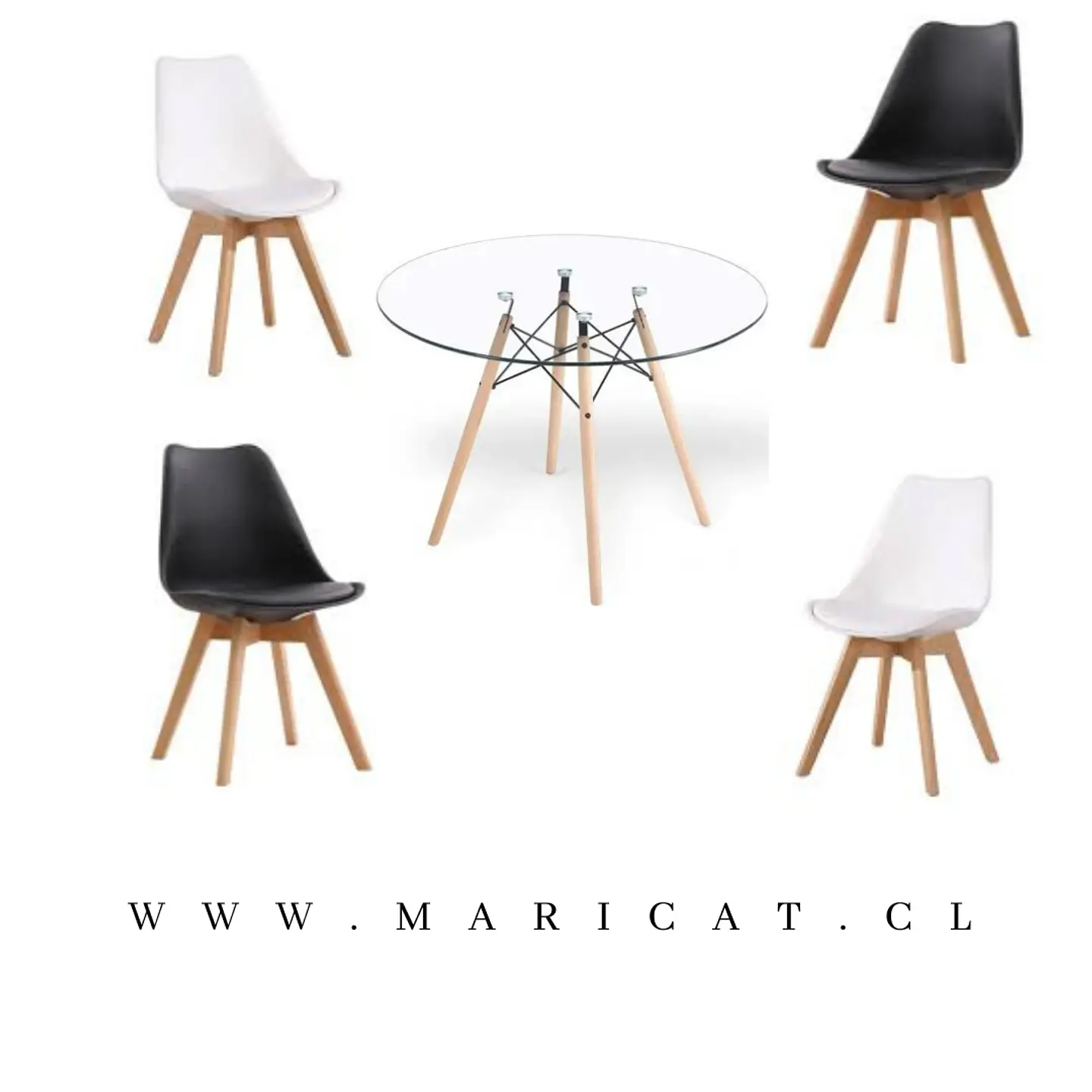 Comedor Redondo Vidrio 4 Sillas Tulip – Mesa 120cm 3