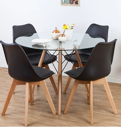 Comedor Redondo Vidrio 4 Sillas Tulip – Mesa 120cm