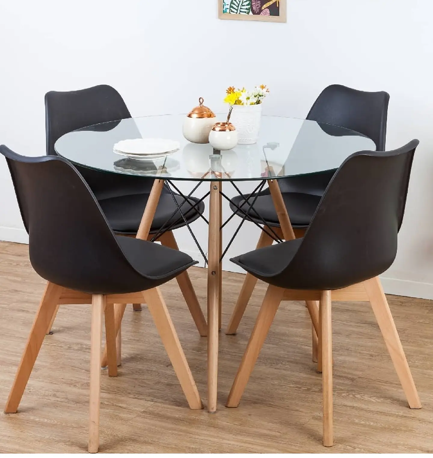 Comedor Redondo Vidrio 4 Sillas Tulip – Mesa 120cm 1