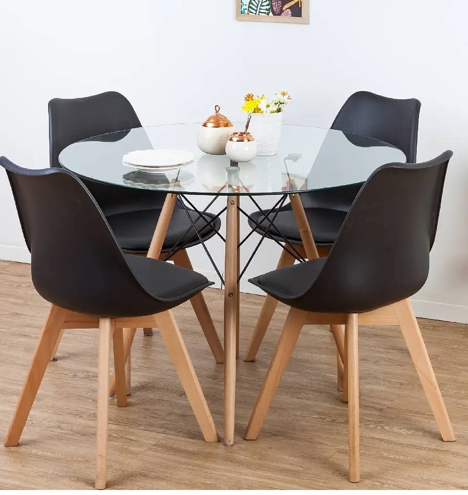 Comedor Redondo Vidrio 4 Sillas Tulip – Mesa 120cm 1