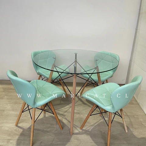Comedor Redondo Vidrio 4 Sillas Mariposa – Mesa 120cm