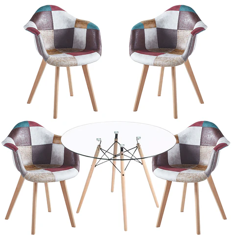 Comedor Redondo Vidrio 4 Sillas Da Vinci – Mesa 80cm