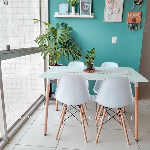 Comedor Rectangular Melamina 4 Sillas Eames – Mesa 130x80cm