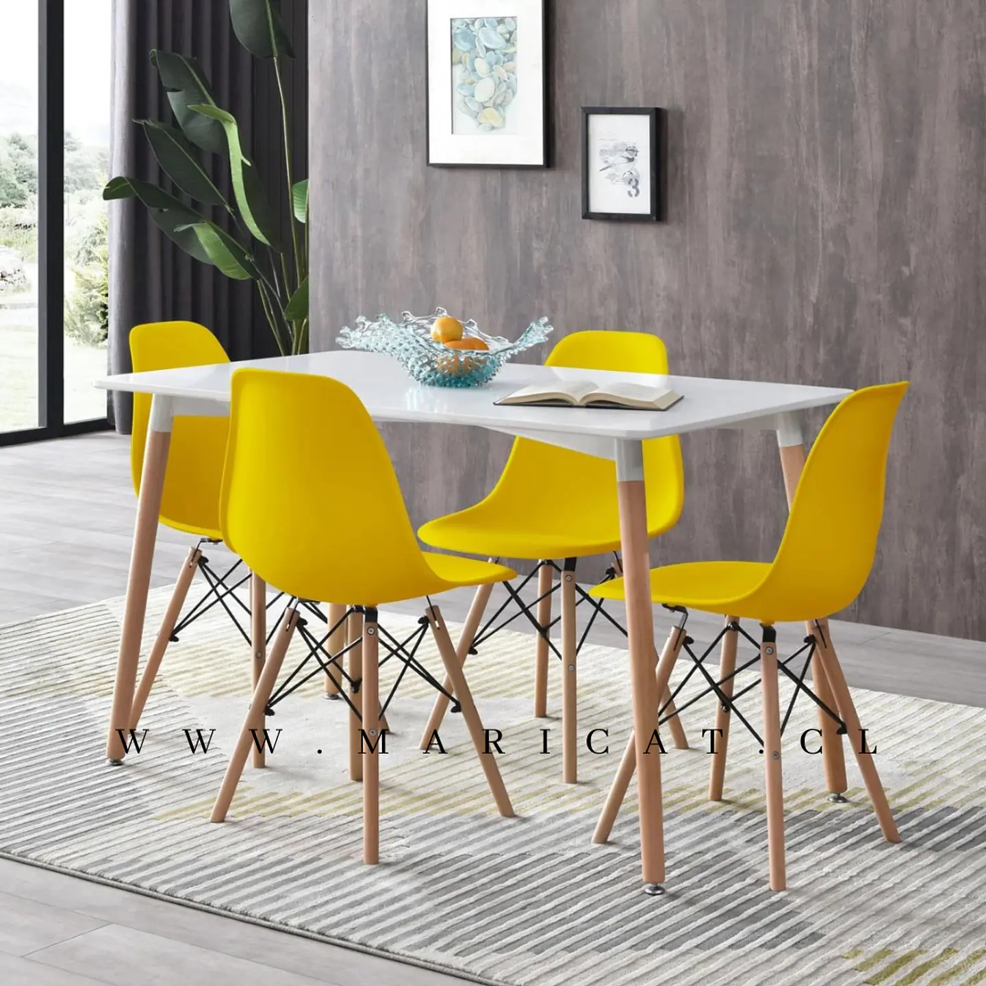 Mesa Rectangular eames MDF + 4 Sillas Eames polipropileno– Comedor 120cm 6