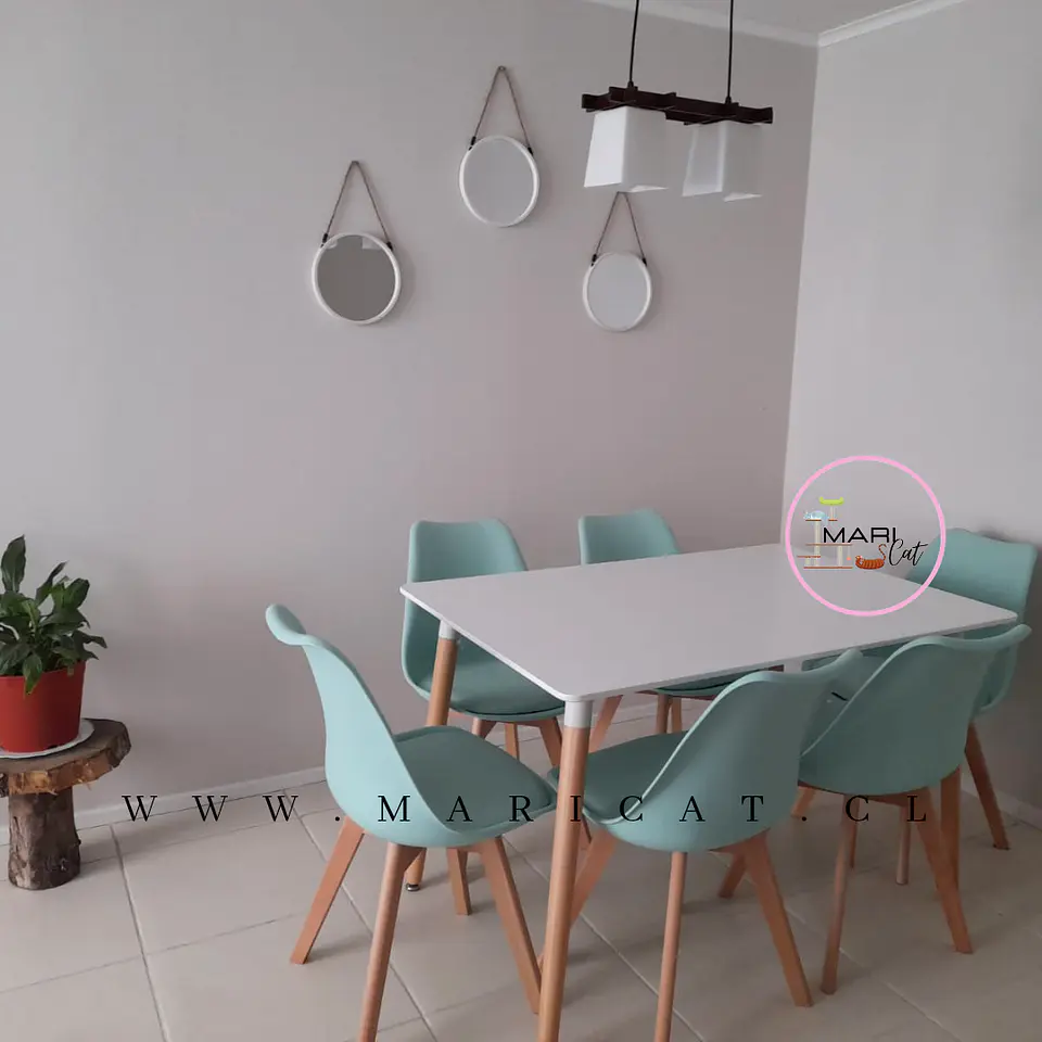 Mesa Rectangular eames MDF + 6 Silla Tulip polipropileno con cojin- comedor 130cm 3
