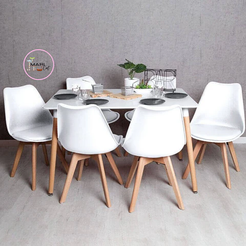 Comedor Rectangular Melamina 6 Sillas Tulip – Mesa 130x80cm