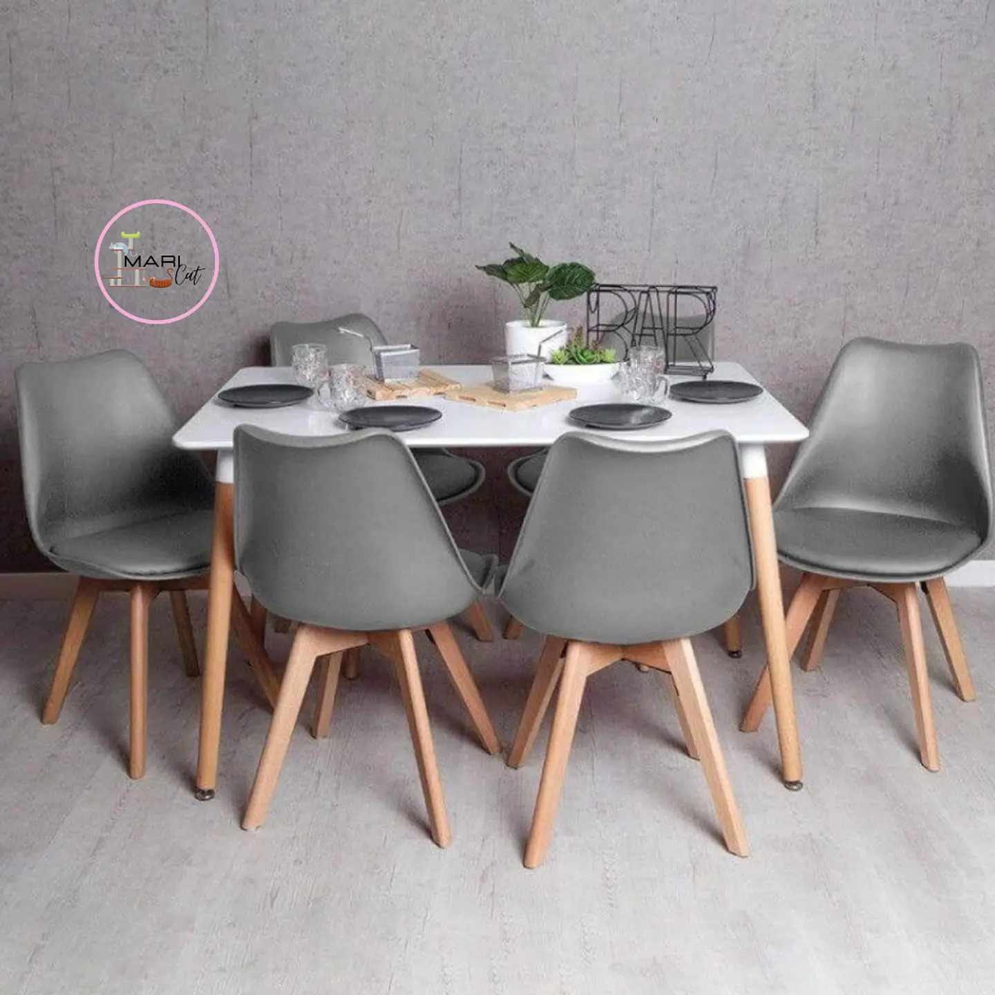 Mesa Rectangular eames MDF + 6 Silla Tulip polipropileno con cojin- comedor 130cm 1