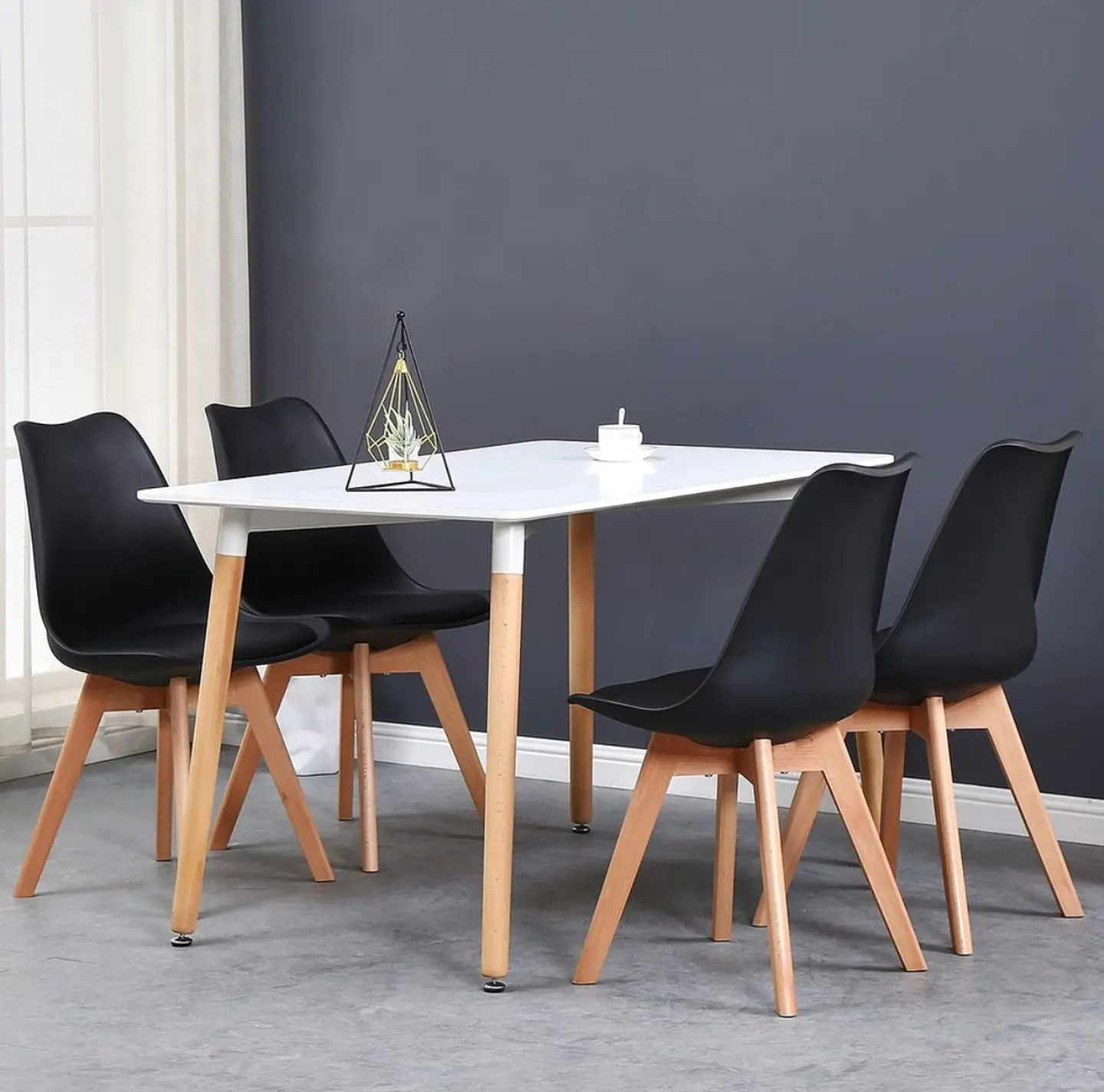 Mesa rectangular eames MDF + Silla Tulip polipropileno con cojin- Comedor 140cm 1