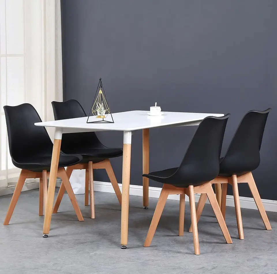 Mesa rectangular eames MDF + Silla Tulip polipropileno con cojin- Comedor 140cm 1