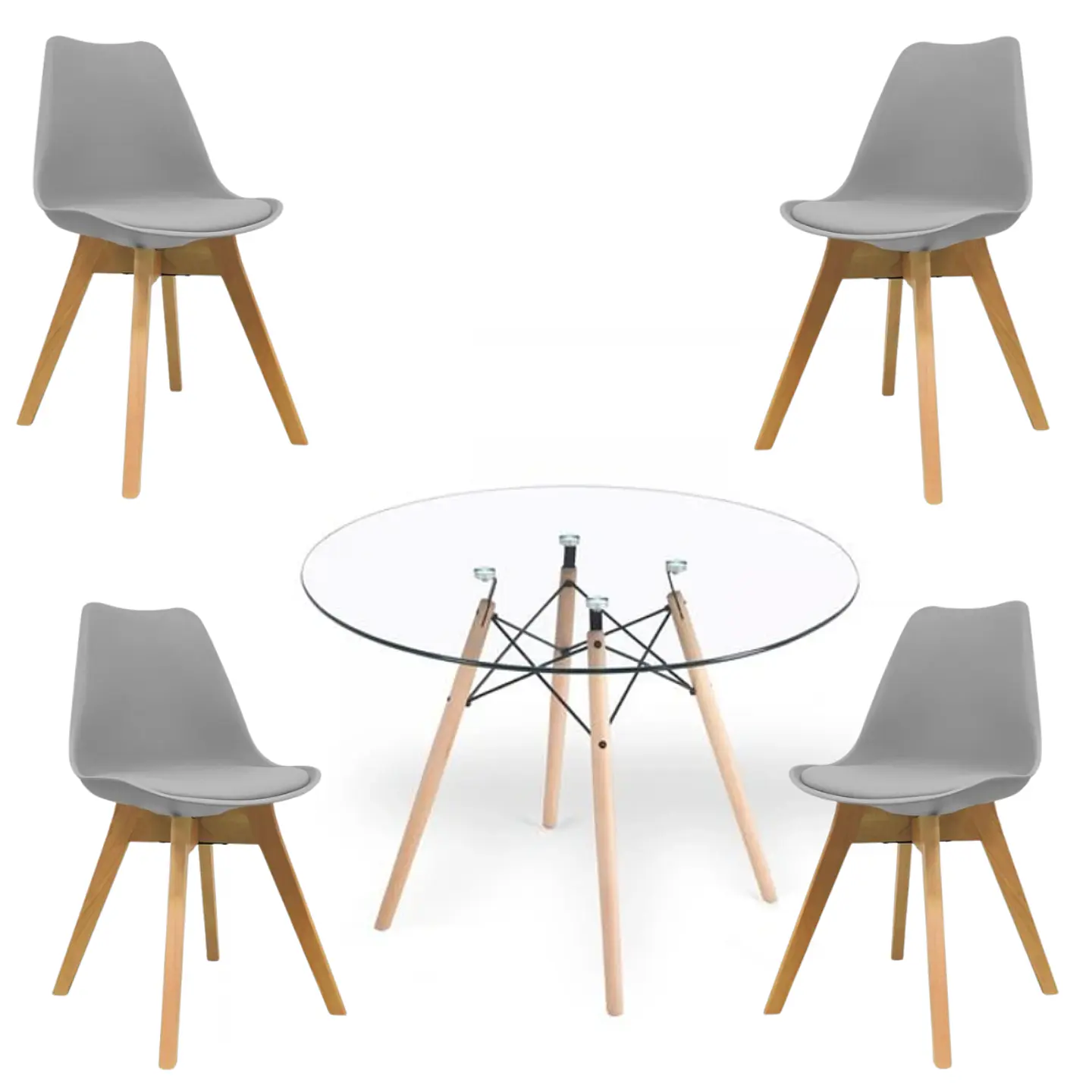 Comedor Redondo Vidrio 4 Sillas Tulip – Mesa 100cm 7