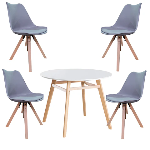 Comedor Redondo MDF 4 Sillas Nordic – Mesa 80cm
