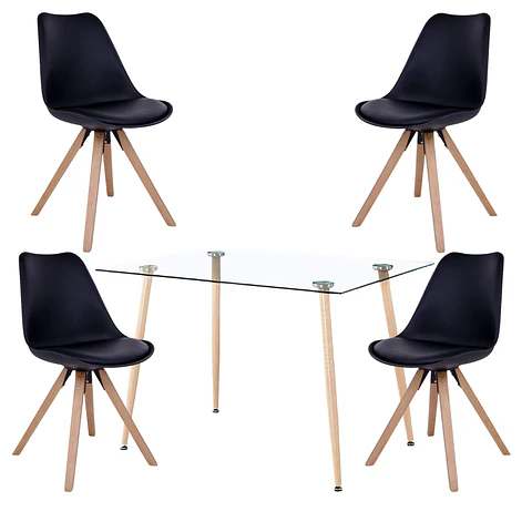 Comedor Redondo Vidrio 4 Sillas Nordic – Mesa 100cm