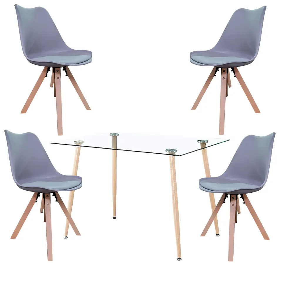 Comedor Rectangular Vidrio 4 Sillas Nordic – Mesa 100cm 1