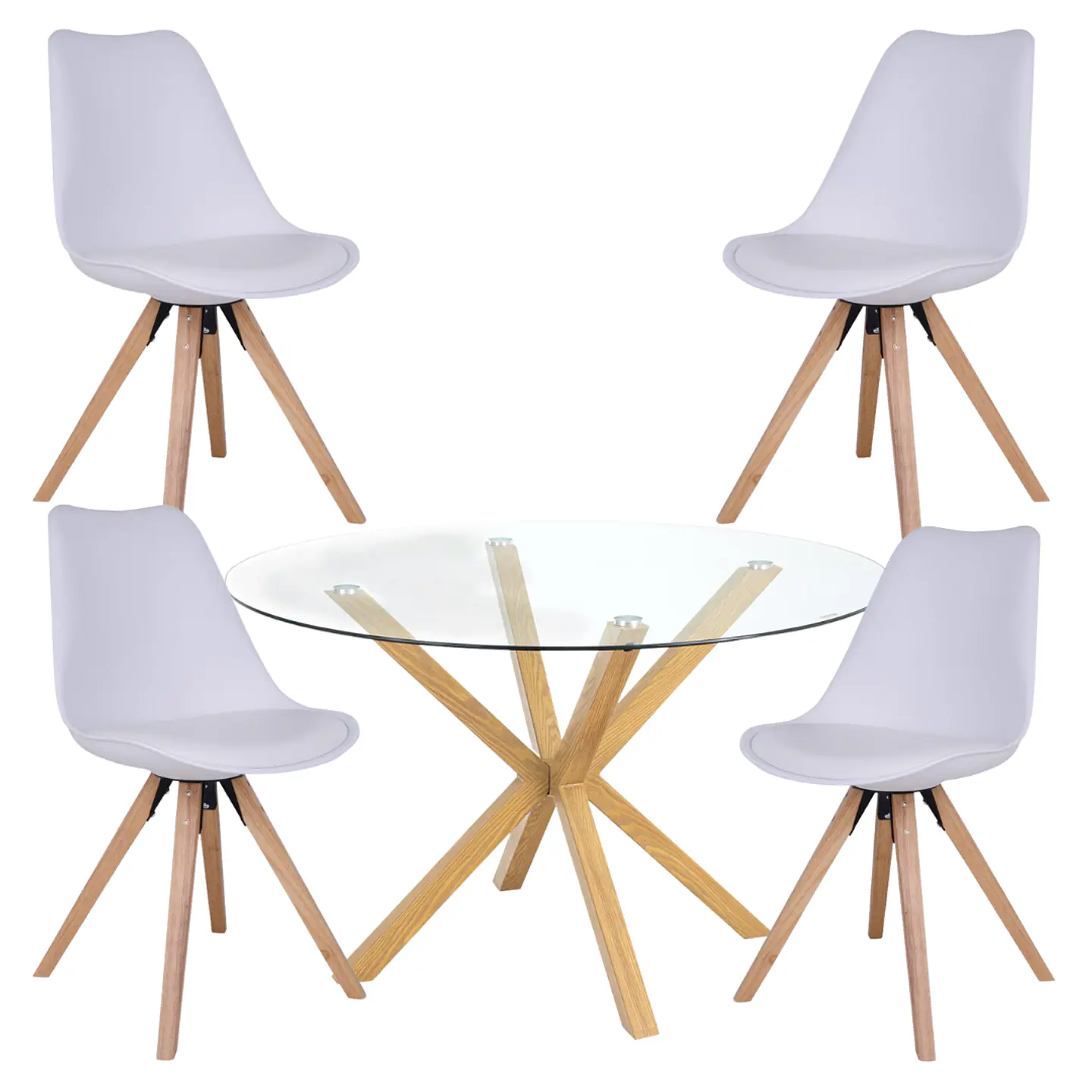 Mesa Valdivia Nordic Redonda Vidrio +4 Sillas Tulip Nordic – Comedor  8