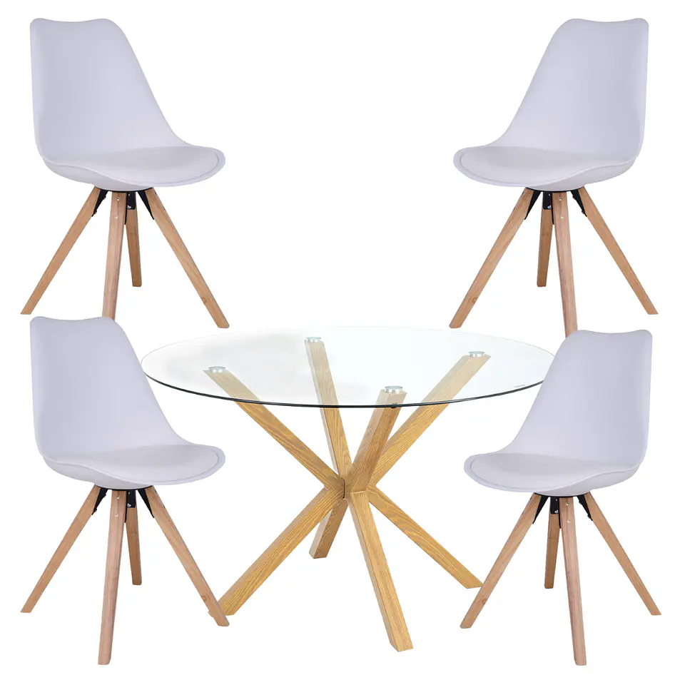 Mesa Valdivia Nordic Redonda Vidrio +4 Sillas Tulip Nordic – Comedor  8