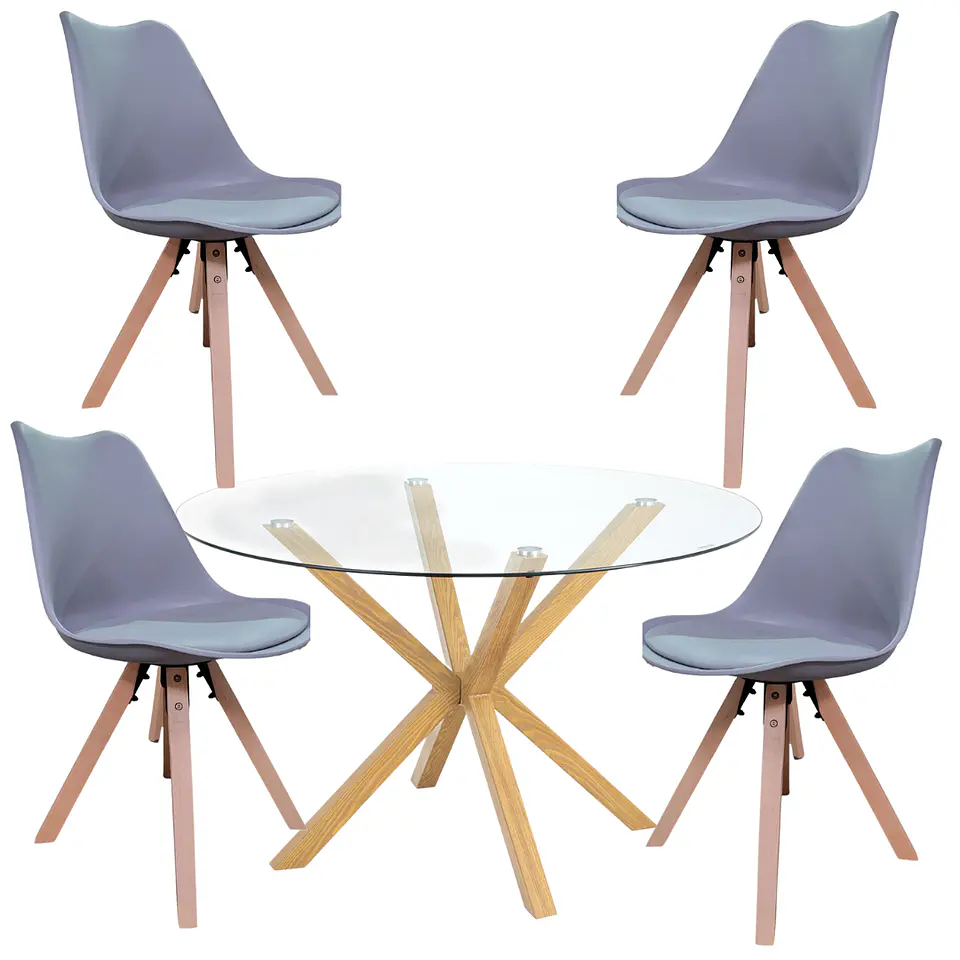 Mesa Valdivia Nordic Redonda Vidrio +4 Sillas Tulip Nordic – Comedor  5