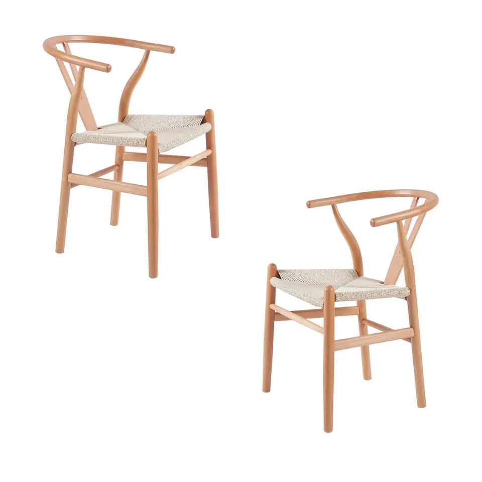 Silla Wishbone de Madera con Asiento de Hilo de Cuerda 4