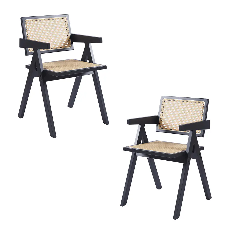 Pack 2 Silla Chandigarh Madera Rattan Comedor Living Cafetería 3