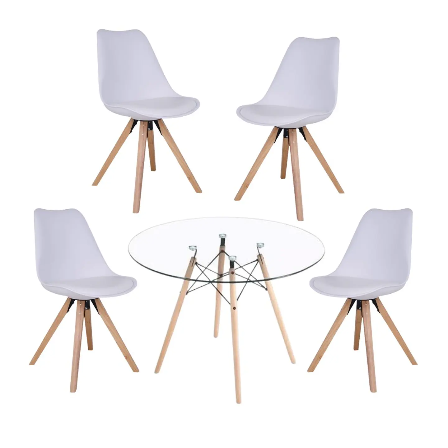 Comedor Redondo Vidrio 4 Sillas Nordic – Mesa 80cm 2