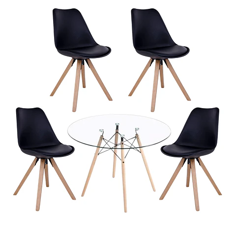 Comedor Redondo Vidrio 4 Sillas Nordic – Mesa 80cm