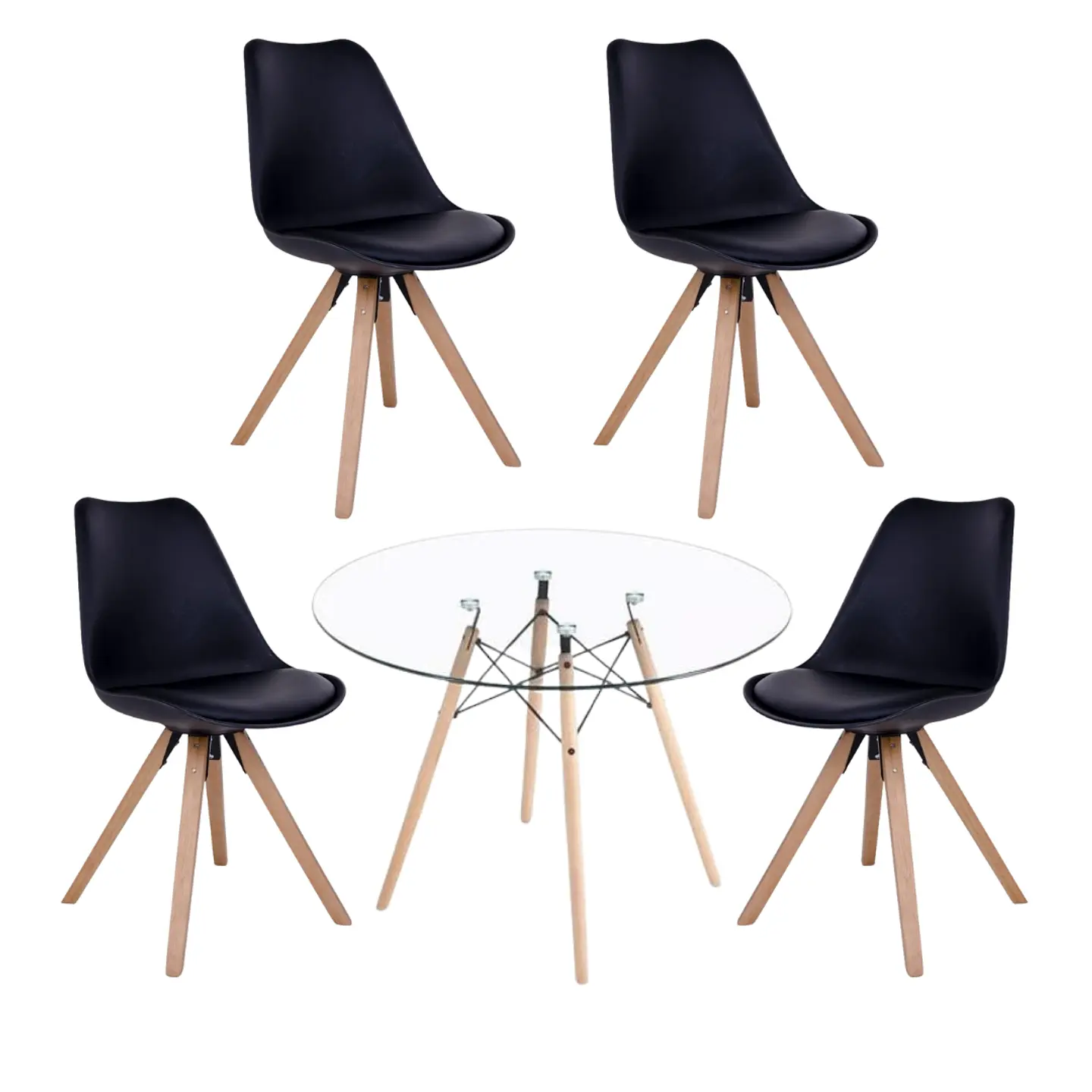 Comedor Redondo Vidrio 4 Sillas Nordic – Mesa 80cm 1