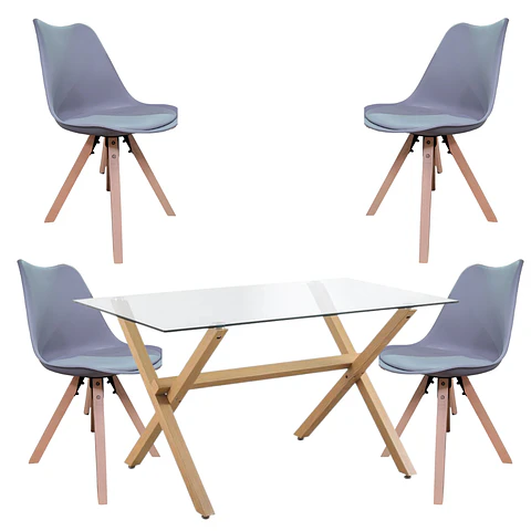 Comedor Rectangular Vidrio 4 Sillas Nordic – Mesa 120cm