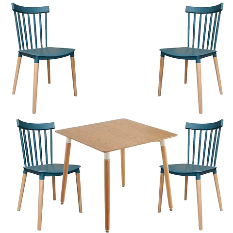 Comedor Cuadrado Melamina 4 Sillas Windsor – Mesa 80x80cm