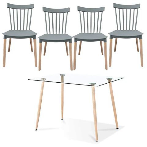 Comedor Rectangular Vidrio 4 Sillas Eames – Mesa 100cm