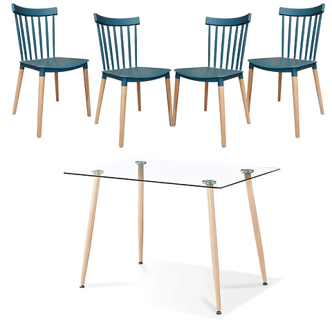 Comedor Rectangular Vidrio 4 Sillas Eames – Mesa 100cm
