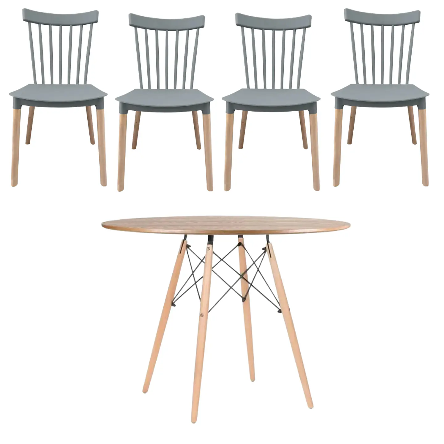 Comedor Redondo Madera 4 Sillas Windsor – Mesa 120cm 5