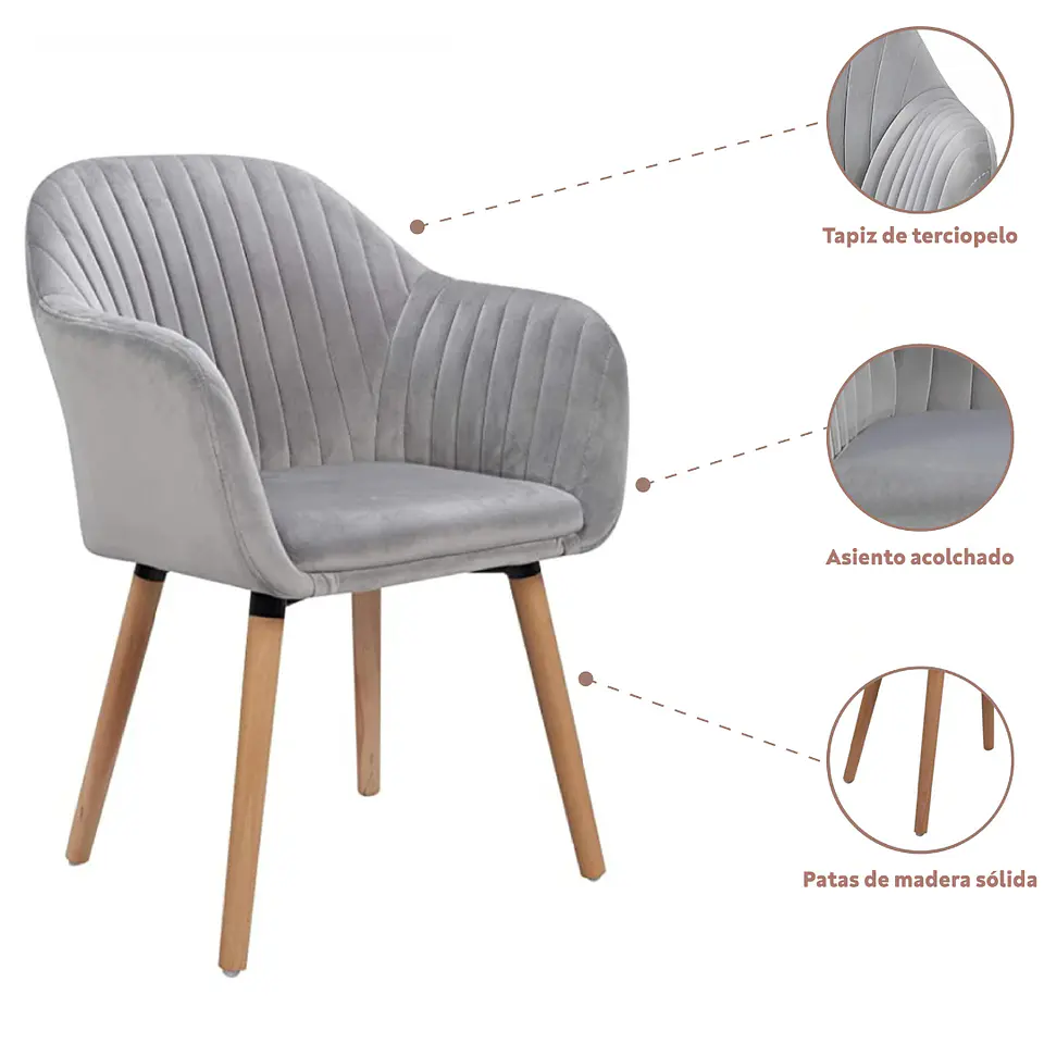 Pack 2 Butaca Diamante velvet estructura de madera- living comedor recepcion 5