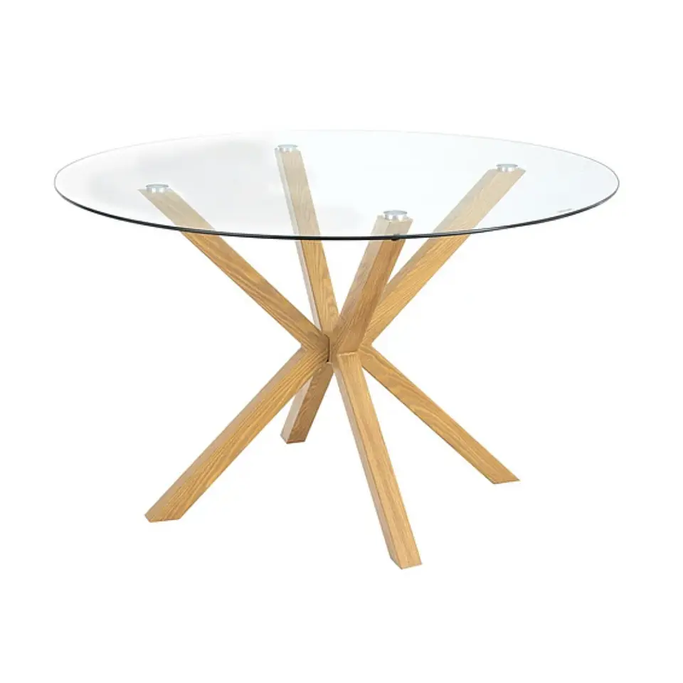 Mesa Madrid Warwick Cross Redonda de 100 cm Vidrio Templado y Patas Metálicas Efecto Madera Natural comedor restaurant 2