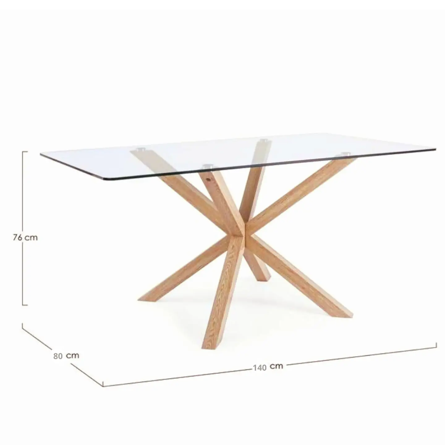 Mesa Madrid Rectangular de Vidrio Templado con Patas de Metal Acabado Madera 5