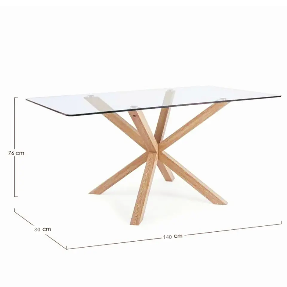 Mesa Madrid Rectangular de Vidrio Templado con Patas de Metal Acabado Madera 5