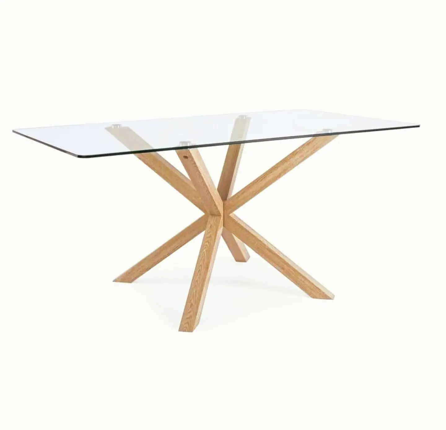 Mesa Madrid Rectangular de Vidrio Templado con Patas de Metal Acabado Madera 3