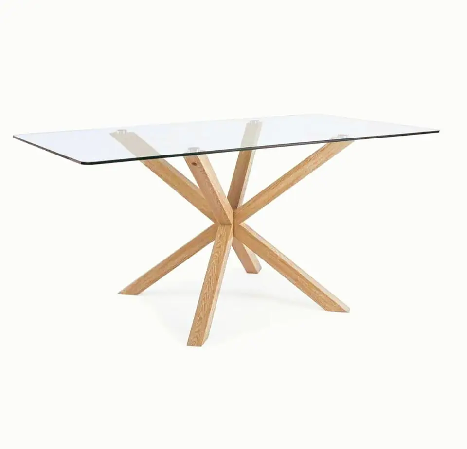 Mesa Madrid Rectangular de Vidrio Templado con Patas de Metal Acabado Madera 3