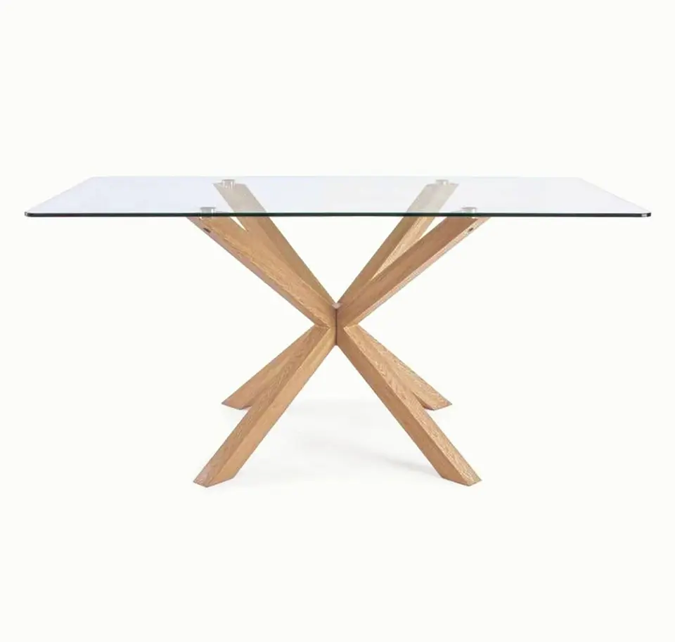Mesa Madrid Rectangular de Vidrio Templado con Patas de Metal Acabado Madera 4