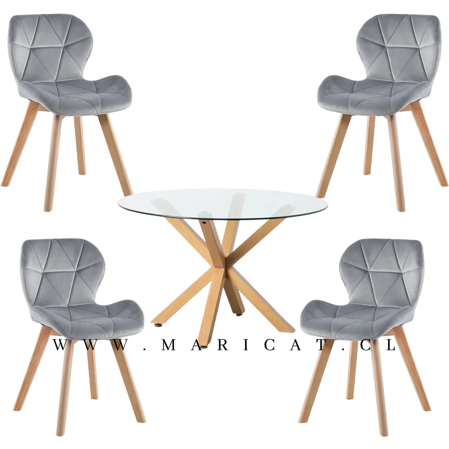 Mesa redonda cross Madrid + 4 sillas mariposa acolchada velvet- comedor  6